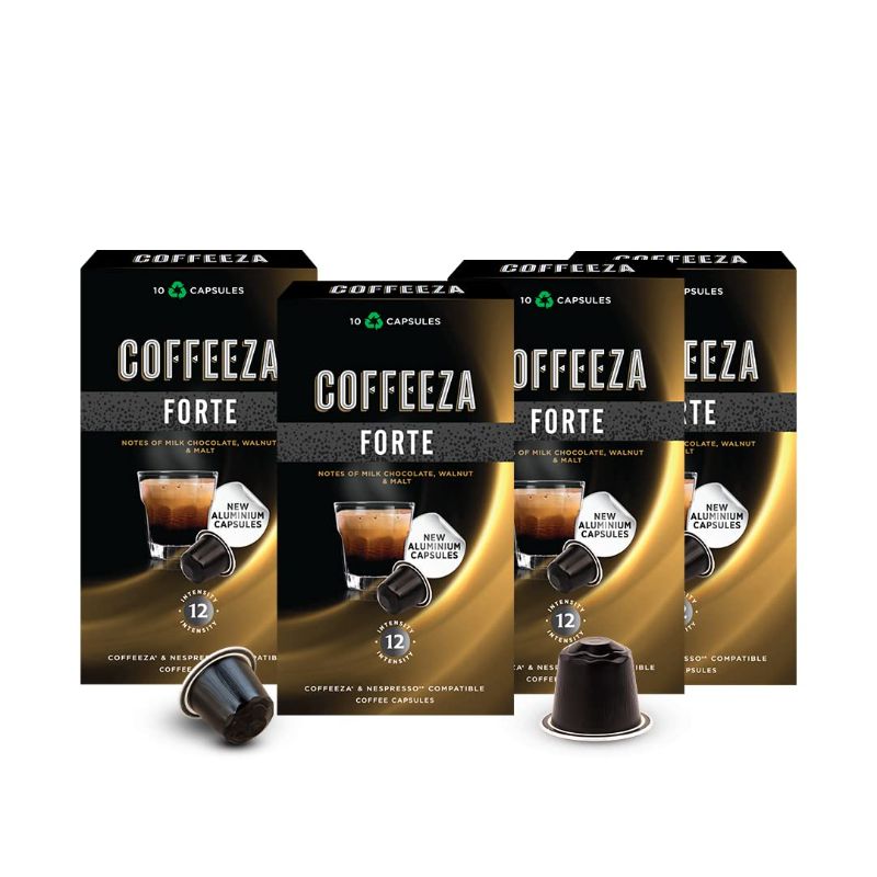 Photo 1 of Coffeeza Espresso Coffee Pods, Forte, Compatible with Nespresso Original Line Espresso Machines, Dark Roast, Intensity – 12, Arabica Aluminium Coffee Capsules, 4 Pack - 40 Single Serve Pods
