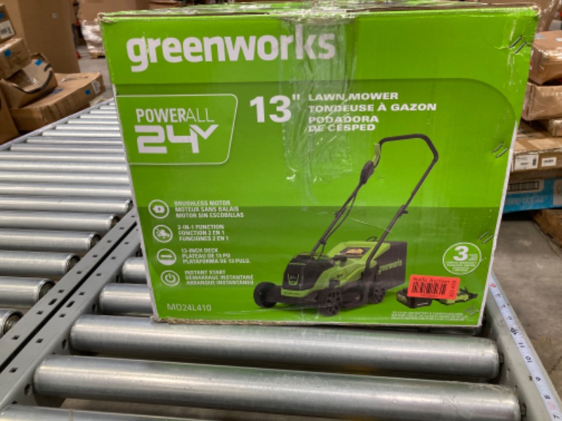 Photo 4 of *** NORMAL WEAR AND TAER, NEED TO BE WIPED Greenworks 24V 13-Inch Brushless Push Lawn Mower, Cordless Electric Lawn Mower with 4.0Ah USB (Power Bank) Battery and Charger Included 13" Mower (4.0Ah)