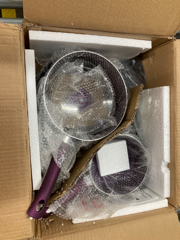 Photo 4 of AHEIM Pots and Pans Set, Aluminum Nonstick Cookware Set, Fry Pans, Casserole with Lid, Sauce Pan, and Utensils, 11 Piece Cooking Set (Purple)