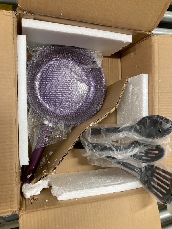 Photo 6 of AHEIM Pots and Pans Set, Aluminum Nonstick Cookware Set, Fry Pans, Casserole with Lid, Sauce Pan, and Utensils, 11 Piece Cooking Set (Purple)