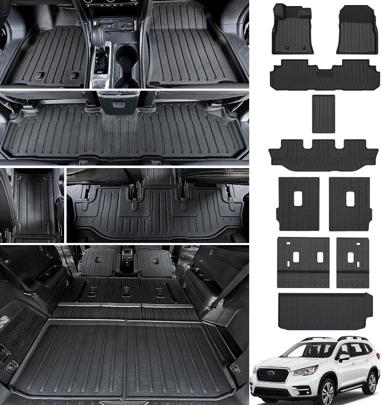 Photo 1 of CARESA Floor Mats Seat Back Covers Behind 2nd and 3rd Row Cargo Liner for 2019-2024 Subaru Ascent Accessories(7 Passenger), All-Weather TPE Mat Protector Fit Ascent
