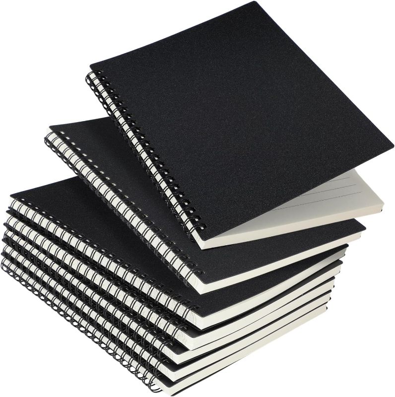 Photo 1 of 6 Pack Spiral Notebook 5.9 x 8.3 Inches Journal Notebook Lined Paper A5 160 Pages 80 Gsm Thick Plastic Cover Hardcover Notepad Waterproof Cover for Home School Office Business(Black)