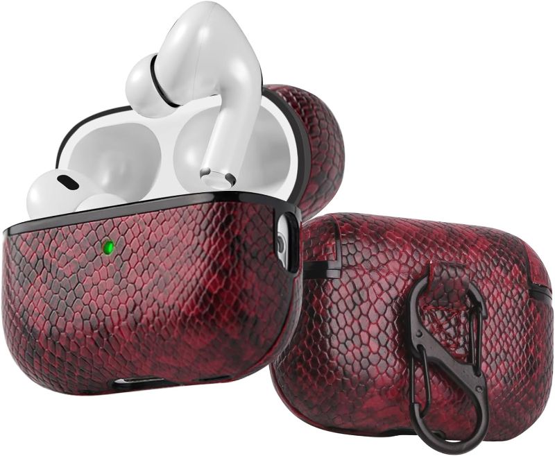 Photo 1 of *** BUNDLE OF 2 *** compatible with Airpods Pro 2nd/1st Generation Case, imitation snake leather pattern Cover Protective Cases with buckle Compatible for AirPod Pro 2nd Generation?Front LED Visible-Red