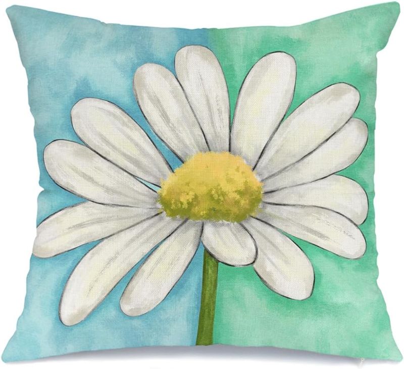 Photo 1 of *** BUNDLE OF 4 *** AACORS Spring Pillow Cover 18x18 Inch Watercolor Daisy Decorations Farmhouse Seasonal Pillow Case Decor for Sofa Couch?Green and Blue AA456-18
