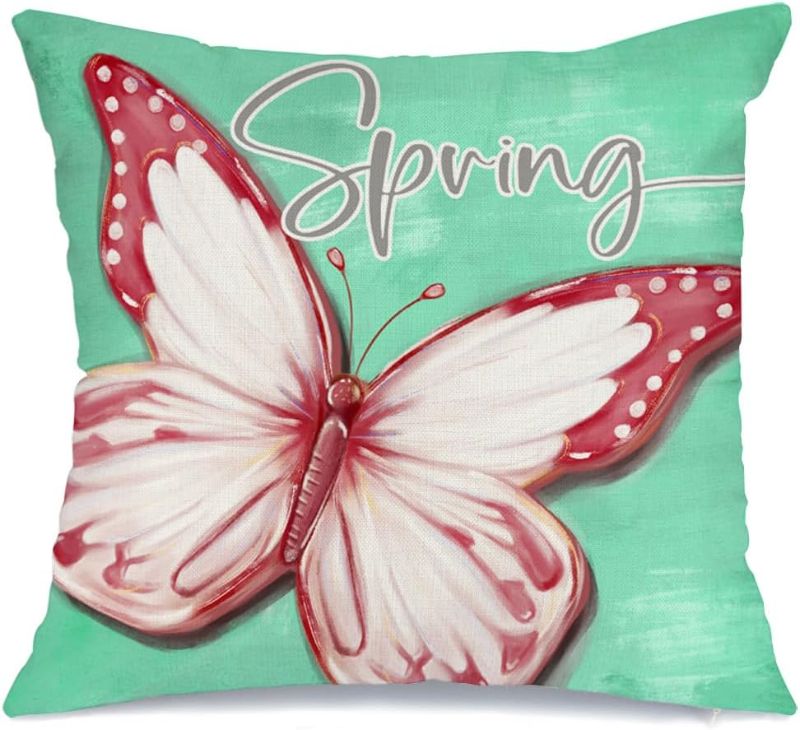 Photo 1 of *** BUNDLE OF 3 *** ACORS Spring Pillow Cover 18x18 Inch Red Butterfly Decorations Seasonal Farmhouse Summer Pillow Case Decor for Sofa Couch?Green? AA493-18