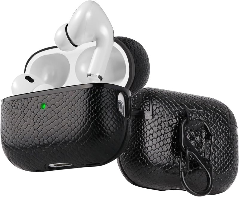 Photo 1 of *** BUNDLE OF 2, COLOR: COFFEE *** compatible with Airpods Pro 2nd/1st Generation Case, imitation snake leather pattern Cover Protective Cases with buckle Compatible for AirPod Pro 2nd Generation?Front LED Visible-