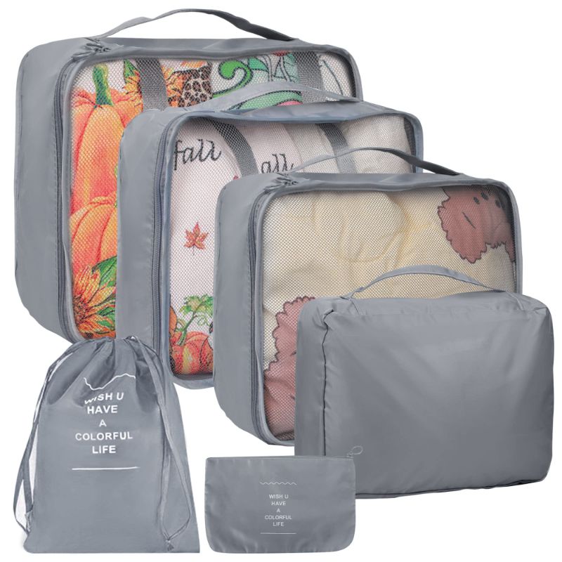 Photo 1 of *** BUNDLE OF 2 *** 6 Set Packing Cubes for Suitcases, kingdalux Grey Travel Luggage Packing Organizers with Laundry Bag, Compression Storage Shoe Bag, Clothing Underwear Bag, for Man & Women Pure Grey 6Set