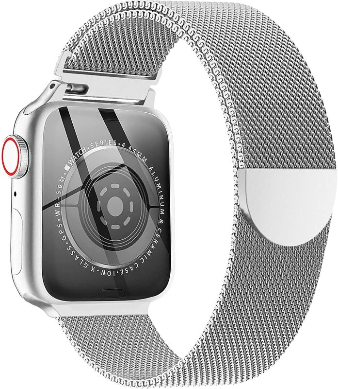 Photo 1 of 2 PACK! Metal Milanese Loop Band Compatible with Apple Watch Band 38mm 40mm 41mm 42mm 44mm 45mm 49mm Women Men, Stainless Steel Mesh Magnetic Adjustable Strap for iWatch Series Ultra/8/7/6/5/4/3/2/1/SE,Silver
