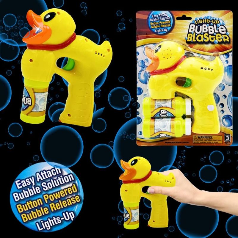 Photo 1 of *** BUNDLE OF 2 *** The Dreidel Company Light Up Ducky Bubble Blaster Gun Set, includes Two Bubble Bottles and Batteries, Outdoor, Indoor Toys for Kids Fun, Gift Idea, Party Favor