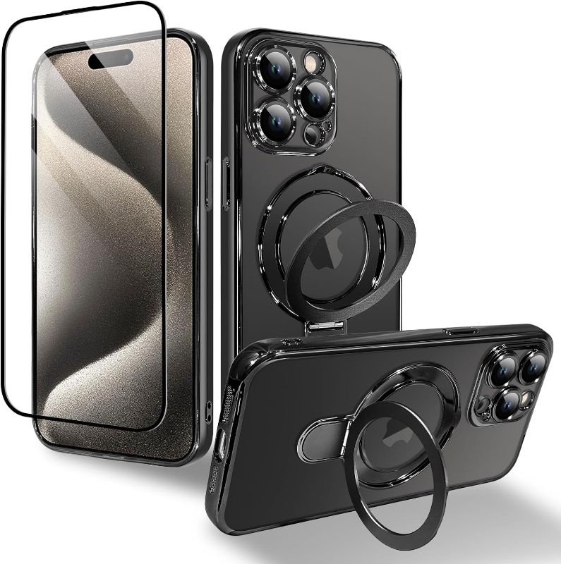 Photo 1 of *** DESIGN AND PATTERN DIFFERS*** OOK Magnetic Case for iPhone 15 Pro [Compatible with MagSafe] Full Body Protection Case with Camera Lens Protector Kickstand Screen Protector Anti-Scratch Shockproof Cover for Women Men - Black