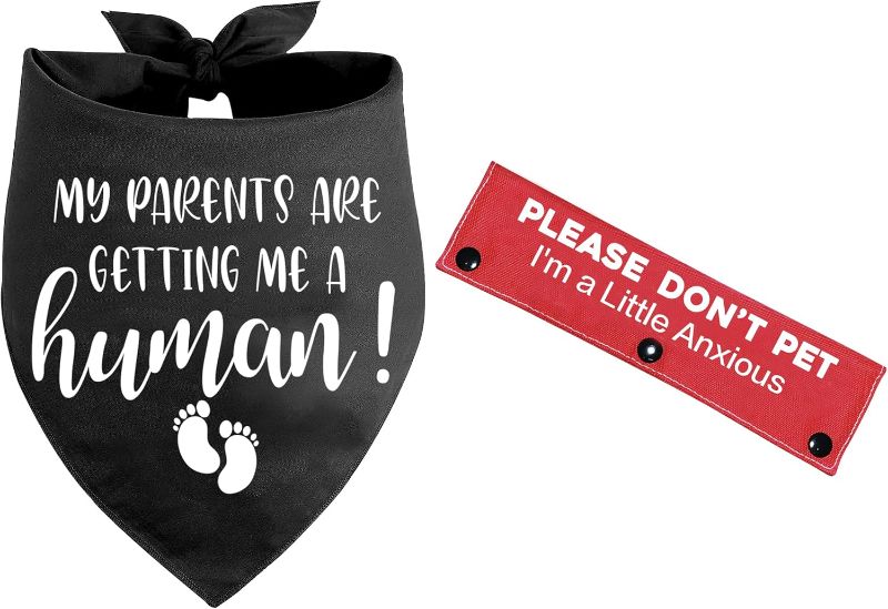 Photo 1 of 2 Pieces My Parents are Getting Me A Human Black Dog Scarf Bandana with Red Dog Leash Wrap (Please Don't Pet) Dog Pregnancy Announcement Set for Dog Lovers and Owners