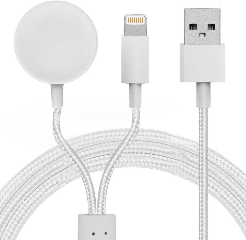 Photo 1 of *** BUNDLE OF 2 *** JUD 2 in 1 Charging Cable for Apple Watch Charger and Phone Nylon Braided Compatible Series 8/7/SE/6/5/4/3/2/1 & Lightning Cable 14/13/12/11/Pro/Max/XR/XS, AirPods,6.6ft/2m