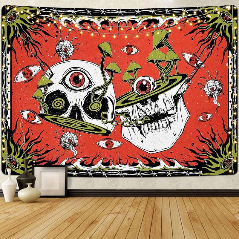 Photo 1 of ***PHOTO FOR REFERENCE ONLY***Krelymics Skull Tapestry Mushroom Eye Tapestries Gothic Skeleton Tapestry Hippie Monster Wall Tapestry Horror Red Tapestry Wall Hanging for Bedroom(59.1 x 82.7 inches)
