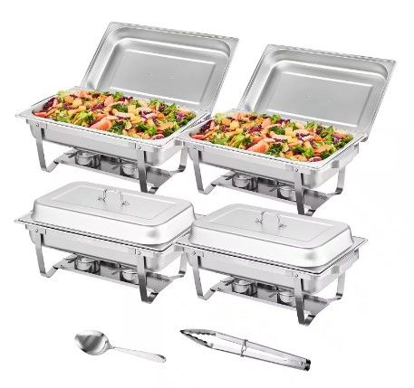 Photo 1 of ***MISSING ITEMS, USED NEEDS CLEANED*** 8 qt. Chafing Dish Buffet Set Stainless Chafer with 4 Full Size Pans Rectangle Catering Warmer Server (4-Pack)