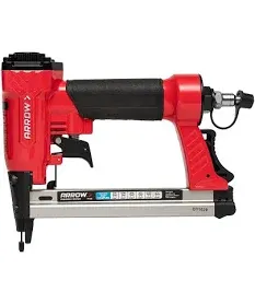 Photo 1 of Arrow PT50 Oil-Free Pneumatic Staple Gun, Professional Heavy-Duty Stapler for Wood, Upholstery, Carpet, Wire Fencing, Fits 1/4”, 5/16”, 3/8", 1/2", 9/16” Staples , Red 1 Unit