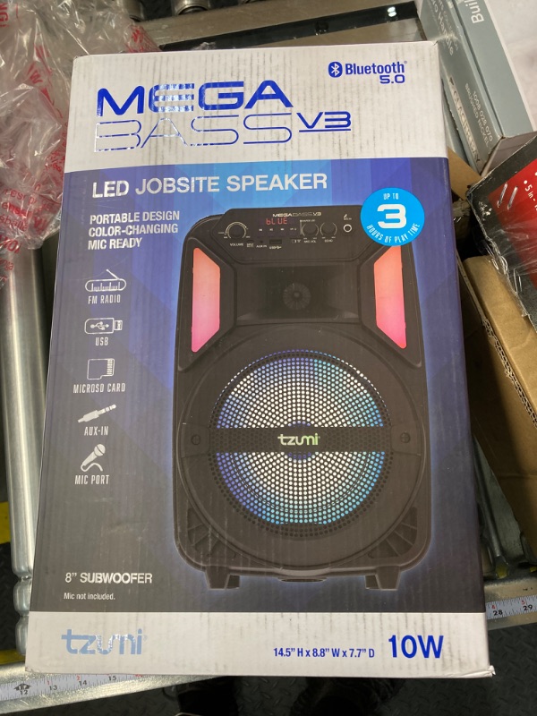 Photo 4 of Tzumi Megabass Jobsite Speaker V3 Bluetooth Karaoke LED - Black