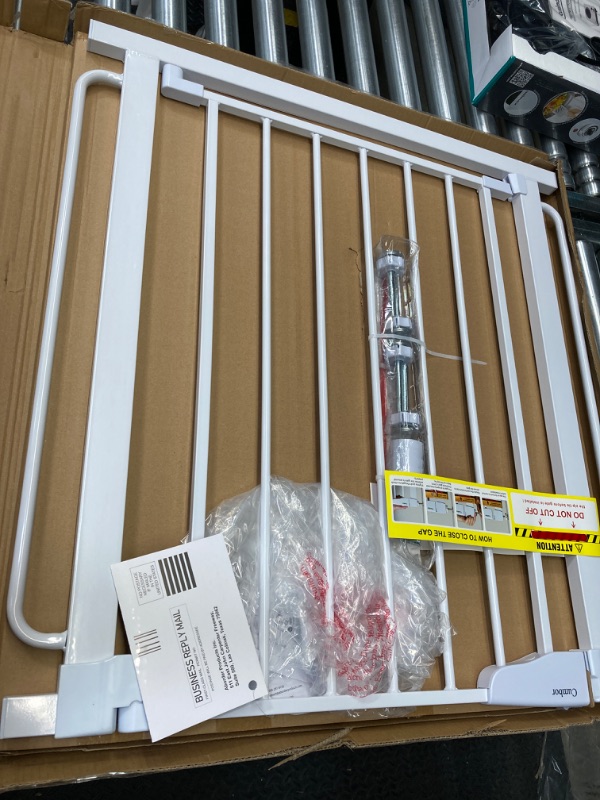 Photo 2 of Mom's Choice Awards Winner-Cumbor 29.5-57" Baby Gate for Stairs, Extra Wide Dog Gate for Doorways, Pressure Mounted Walk Through Safety Child Gate for Kids Toddler, Tall Pet Puppy Fence Gate, White 30.5" Tall x 57" Wide White