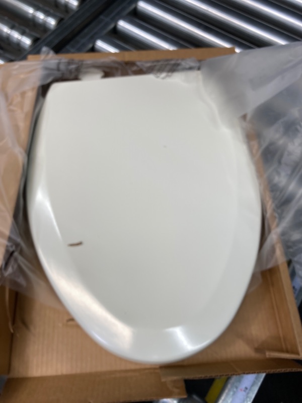 Photo 3 of Bemis 1500EC 346 Toilet Seat with Easy Clean & Change Hinges, Elongated, Durable Enameled Wood, Biscuit/Linen Biscuit/Linen Elongated