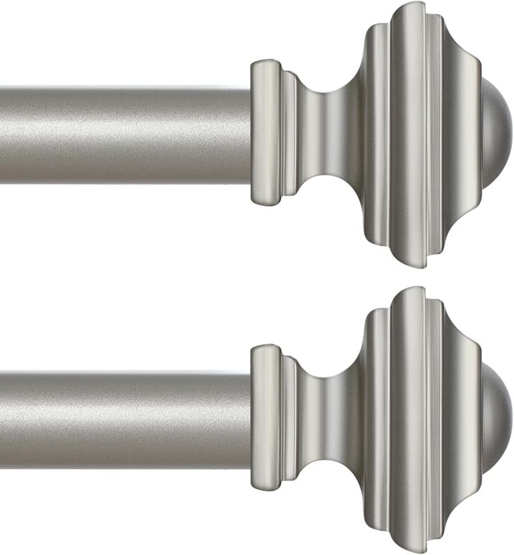 Photo 1 of 2 Pack Silver Curtain Rods 48 to 84 Inches(4-7 Feet),Decorative 3/4 Inch Diameter Drapery Rod Set with Square Finials,Size:36''-88'',Antique Silver