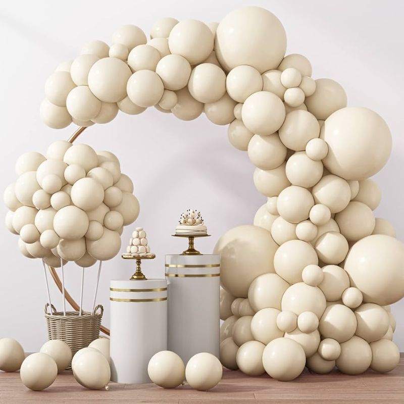 Photo 1 of RUBFAC 129pcs Sand White Balloons Different Sizes 18 12 10 5 Inches for Garland Arch, Premium White Latex Balloons for Birthday Party Graduation Wedding Anniversary Baby Shower Party Decoration