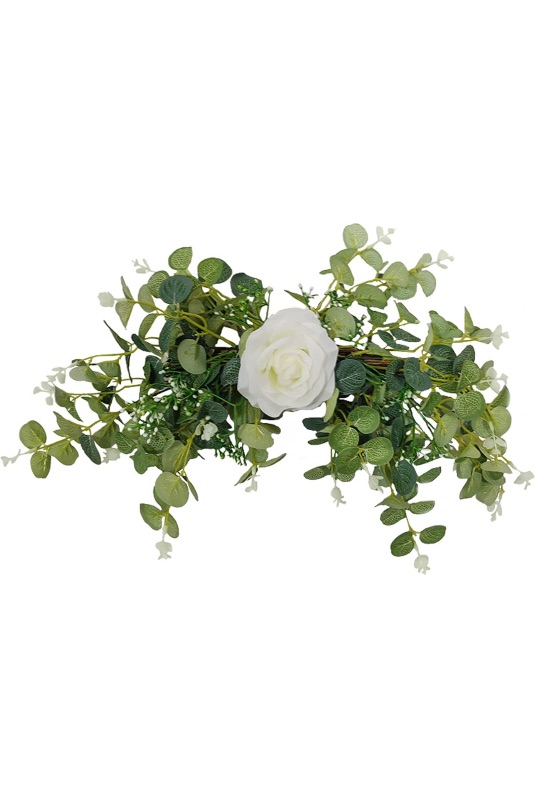 Photo 1 of Artificial Swag Flower Wreath?Wedding Arch Floral Decorative Floral Swag with Fake Rose Flower and Eucalyptus Leaves for Home Room Garden Lintel Wedding Arch Party Decor