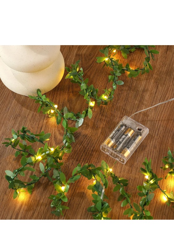 Photo 1 of Artificial Garland Led Fairy Lights Battery Operated, 1 Pack Mini Leaf Lights Vine Hanging Garland Lights for Indoor Bedroom, Christmas, Parties, Wedding, Decoration (5m/16ft Warm White)