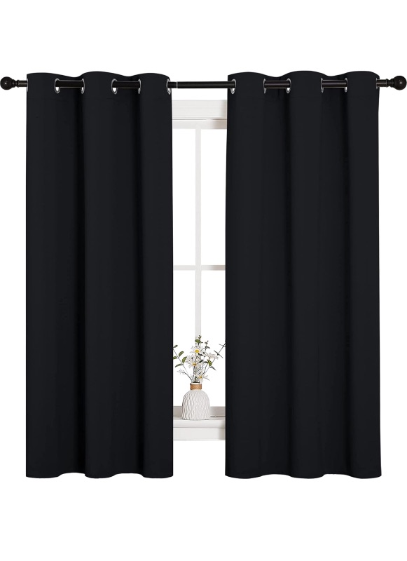 Photo 1 of NICETOWN Halloween Pitch Black Solid Thermal Insulated Grommet Blackout Curtains/Drapes for Bedroom Window (2 Panels, 42 inches Wide by 63 inches Long, Black)