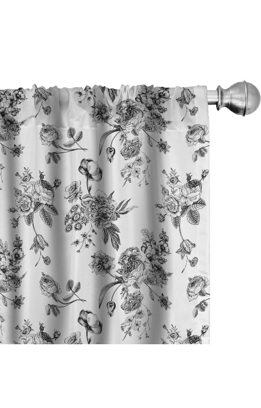 Photo 1 of Ambesonne White and Black Curtains, Vintage Floral Pattern Victorian Classic Royal Inspired New Modern Art, Window Treatments 2 Panel Set for Living Room Bedroom, Pair of - 28" x 84", White and Black