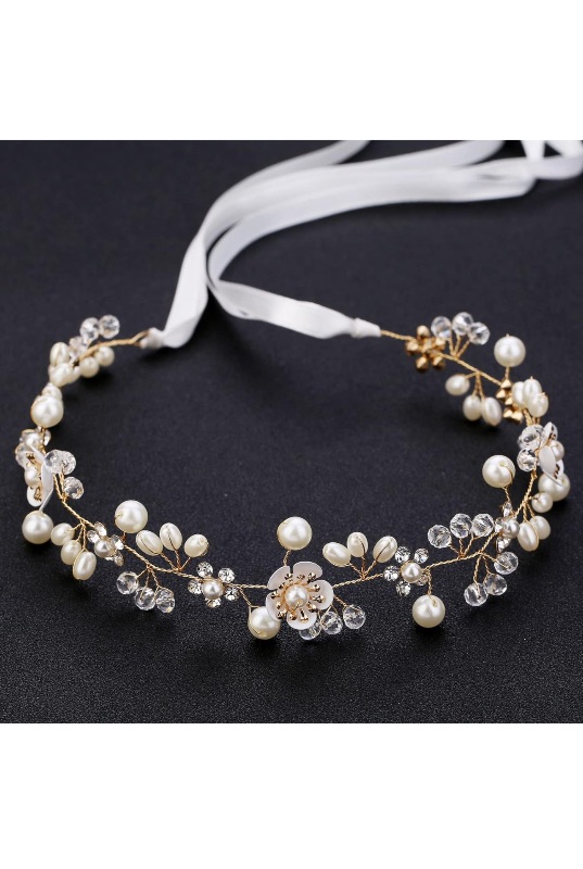 Photo 1 of Wedding Hair Accessories for Kids, Flower Girl Hair Accessory, Princess Headpiece White Flower Headband Pearl for Girl and Flower Girls Bridal Wedding Hair Band, Women Headbands (Gold)