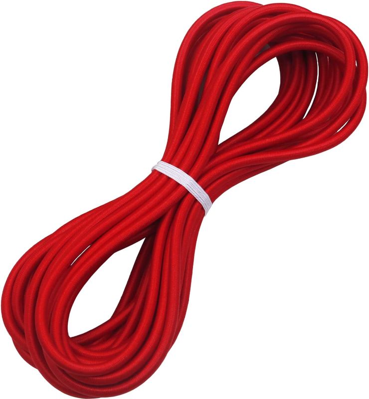 Photo 1 of 1/4" Elastic Bungee Shock Cords, 8 -10 Feet Marine Grade Kayak Heavy Stretch String Rope & Tie Down Trailer Straps for DIY Projects Red