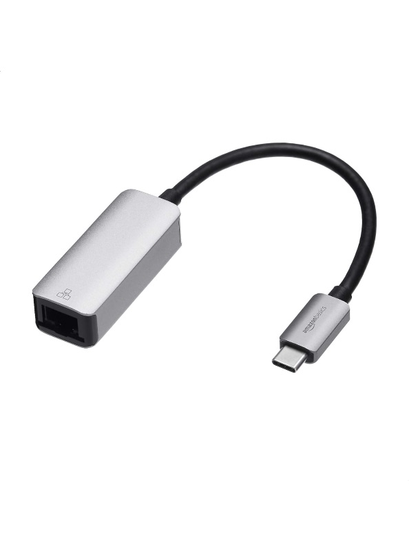 Photo 1 of Amazon Basics Aluminum USB 3.1 Type-C to RJ45 Gigabit Ethernet Adapter, Grey, 2.07 x 0.81 x 0.6 inches