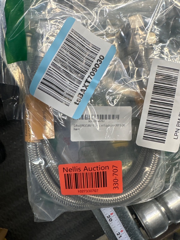 Photo 2 of [2-Pack] PROCURU 16" Length x 3/8" Comp x 1/2" FIP Faucet Hose Connector, Stainless Steel Braided Supply Line (9SF16-2P) 16 Inch