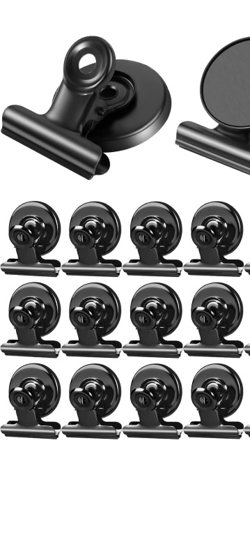 Photo 1 of 12Pack Strong Fridge Magnets Magnetic Clips Bulldog Clips Perfect for Refrigerator Whiteboard Magnets Photo Displays Home School Use Magnets for Whiteboard Heavy Duty Magnetic Clips(Black)