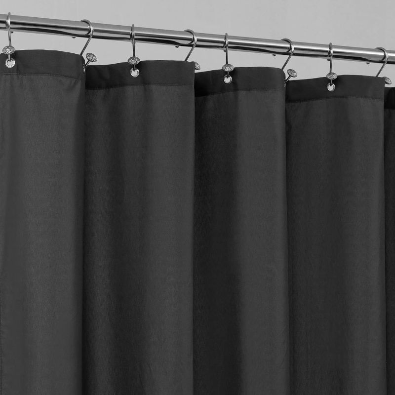 Photo 1 of ALYVIA SPRING Waterproof Fabric Shower Curtain with 3 Magnets - Premium Hotel Quality Soft Black Shower Curtain Liner for Bathroom, Light-Weight Cloth & Washable - 72x72, Black