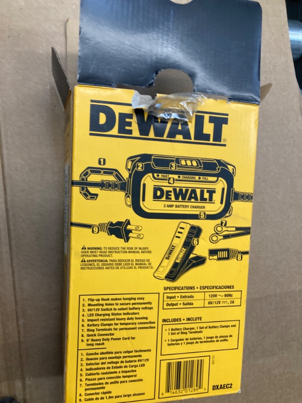 Photo 1 of DEWALT DXAEC2 DXAEC2 Professional 2-Amp Automotive Battery Charger and Maintainer