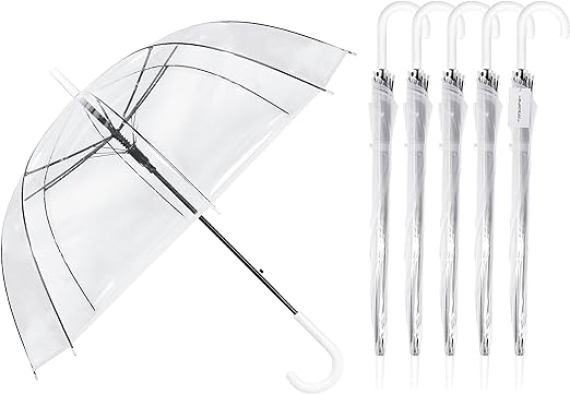Photo 1 of 6 Pcs 46 Inch Clear Bubble Umbrella J Handle Automatic Open Umbrellas Large Transparent Windproof Waterproof Stick Umbrella for Men and Women Wedding Ceremony Event
