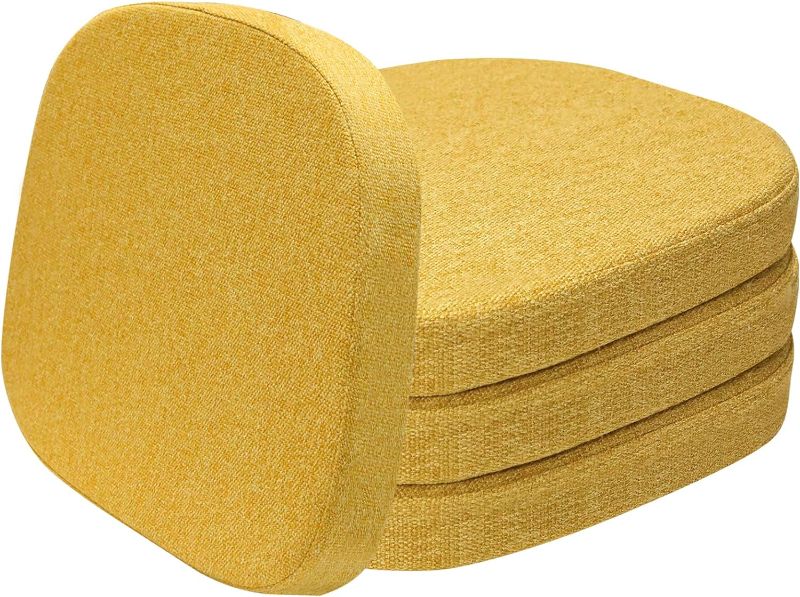 Photo 1 of 14x14 Metal Chair Cushions Pads Set of 4, Enhanced Anti-Slip Metal Dining Chair Pads for Dining Kitchen Café Stackable Chairs, Washable (Yellow, 14x14x1.5in)
