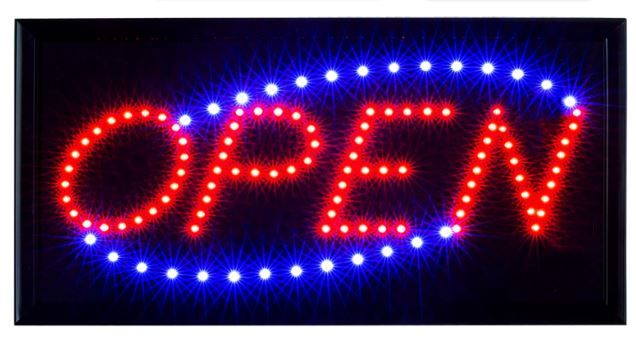 Photo 1 of Neon Open Sign for Business with Flashing Mode – Indoor Electric Light up Sign for Stores (19 x 10 in, Model 2) Includes Business Hours and Open & Closed Signs
