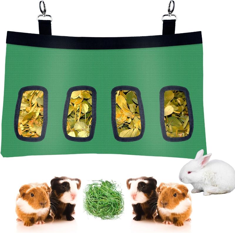 Photo 1 of *BUNDLE ITEM 3 PACK* Guinea pig food dispenser,chinchilla hay feeder,hay bag for guinea pigs,rabbit hay rack,bunny hay bag,water bottle guinea pig,rabbit hay holder,guinea pig hay rack,hay feeder,rabbit hay feeder (2 Green) & (1 Black)