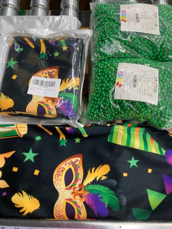 Photo 3 of *Bundle Items* Carnival Tree Skirt Mardi Gras & Green Bead Necklaces