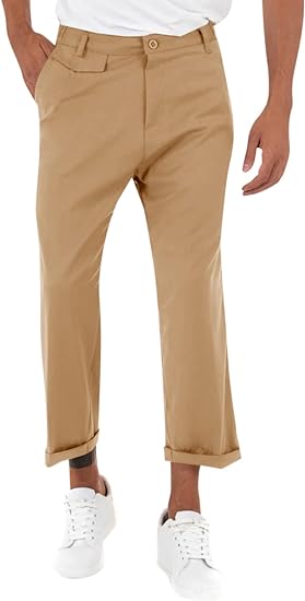 Photo 1 of PASLTER Mens Chino Pants Flat Front Slim Fit Cropped Dress Pants Casual Slacks (XL)