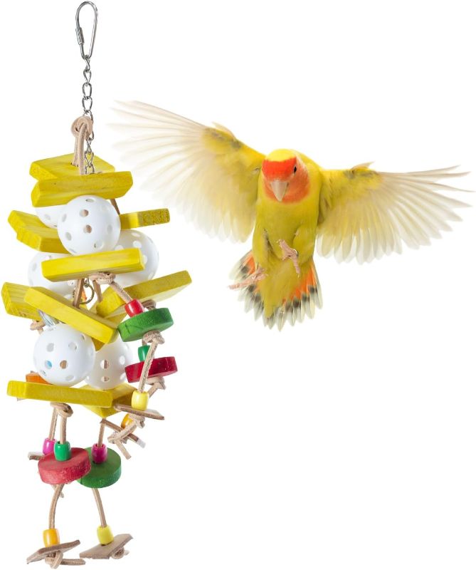 Photo 1 of (BUNDLE ITEMS 2 PACK) SUKEOPET Bird Parrot Toy- Natural Wooden Blocks Bird Chewing Toy, Bird Colorful Stress Relief Toys for Budgerigar, Conure, Cockatiel, Love Birds, Cockatoos, African Grey Parrot