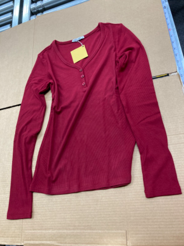 Photo 1 of HERLOLLYCHIPS Womens Long Sleeve Tops V Neck Fitted Ribbed Henley Button Shirts (S) 