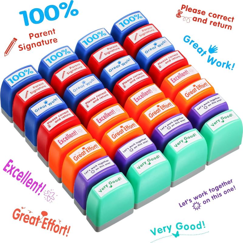 Photo 1 of 32 Pcs Teacher Stamps for Teacher Appreciation Gift for School Stamps Plastic Self Inking Stamp Grading Stamps Motivational Encouraging Colorful Classroom Teacher Grading Prizes Supplies (Practical)
