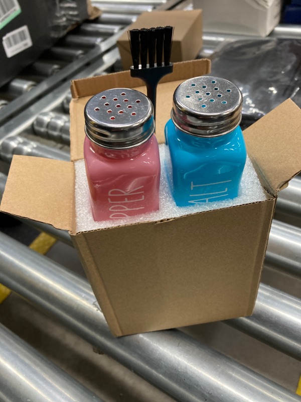 Photo 2 of 2 Pack Salt and Pepper Shakers Set, Glass Salt Shaker with Stainless Steel Lid, Modern and Cute Farmhouse Salt and Pepper Set (Pink and Blue) blue, pink (medium)