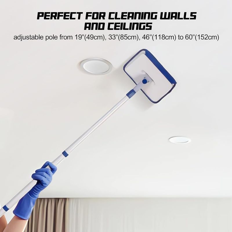 Photo 1 of  Qaestfy Baseboard Cleaner Tool with Handle, Wall Floor Mop with Extendable Long Handle Duster for Cleaning Window, Floor, Skirting Board, Ceiling, Shower, Tub Tile, Kitchen with 6 Reusable Pads