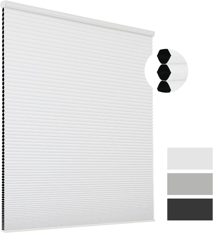 Photo 1 of Joydeco Cellular Shades Cordless, 35 Inch Wide Blackout Cellular Blinds for Windows, Waterproof Honeycomb Blinds White Window Coverings for Bedroom, Living Room, Office, Kitchen (35" W x 64" H)