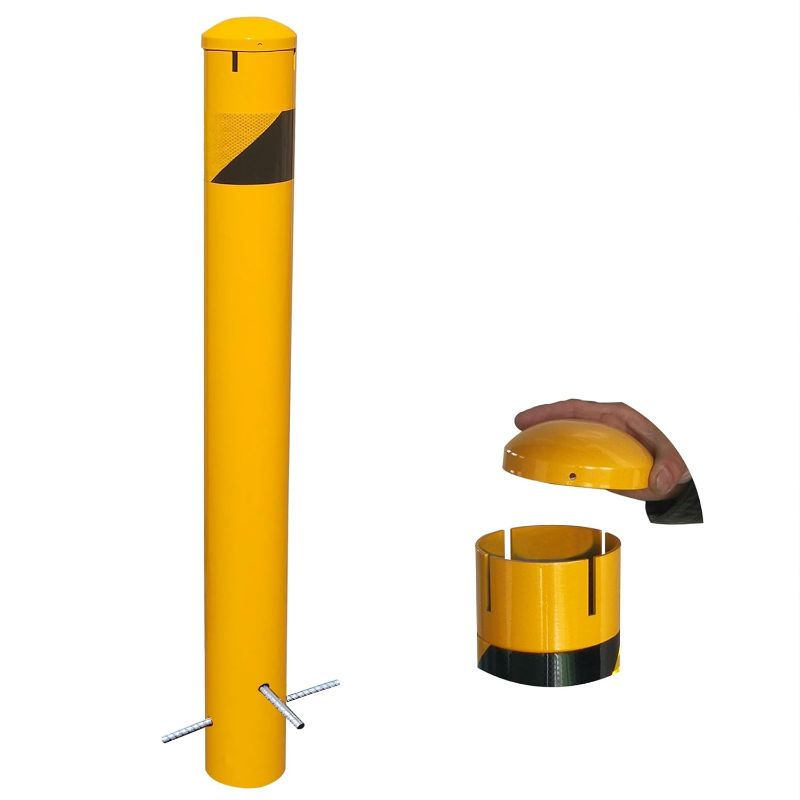 Photo 1 of BIGalleons 46" High Pour in Place Steel Bollard Post with Removable Cap, 4-1/2" OD Safety Bollard Yellow Powder Coat, Metal Bollard Parking, Door Front Barrier 46" H x 4.5" D 1