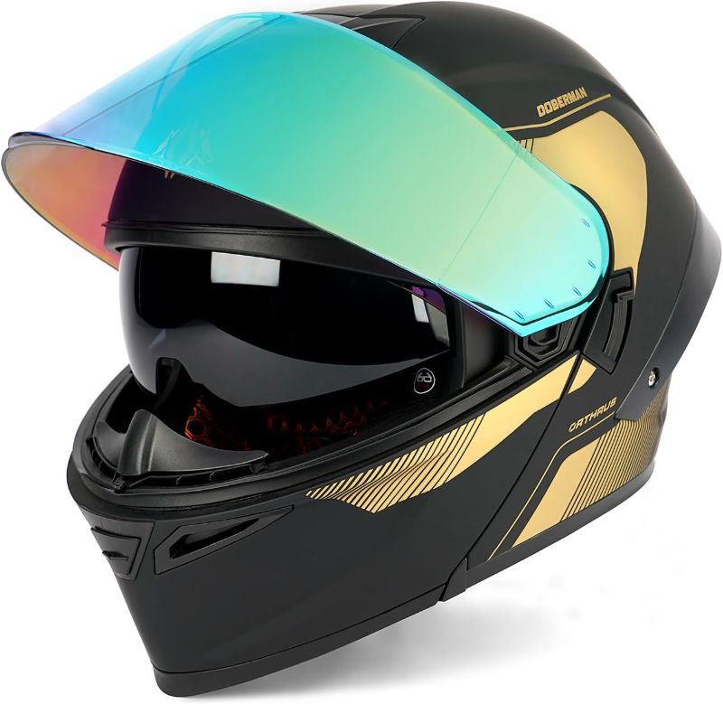 Photo 1 of DOT Approved OTS Flip-Up Dual Visor Motorcycle Full Face Helmet with LED Spoiler