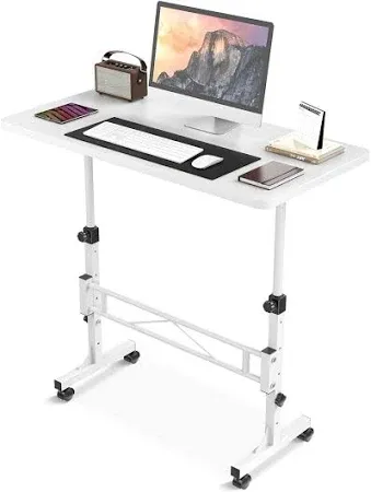 Photo 1 of Small Standing Desk Adjustable Height, Mobile Stand Up Desk with Wheels, 32 Inch Portable Rolling Desk Small Computer Desk, Portable Laptop Desk Standing Table Sit Stand White